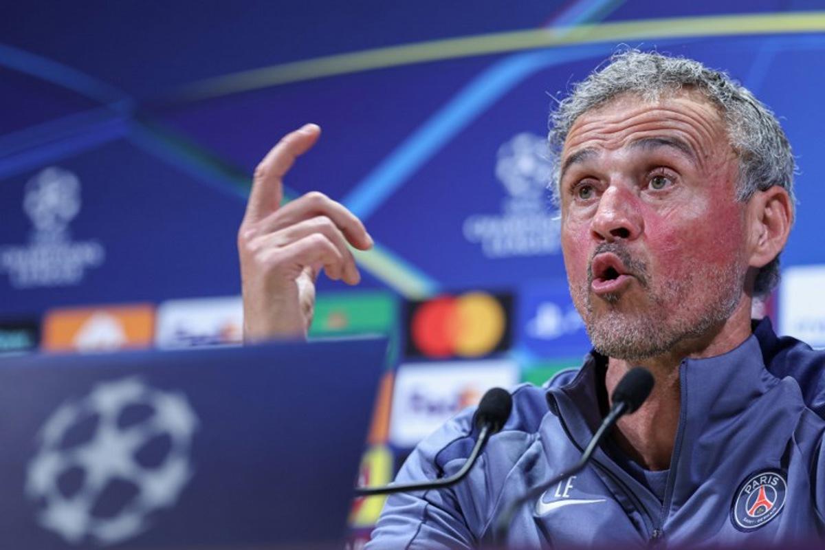 Paris Saint-Germain's Spanish coach Luis Enrique addresses media representatives during a press conference at the Campus Paris Saint-Germain in Poissy, on the western outskirts of Paris on April 7, 2026, on the eve of the UEFA Champions League quarter-final first leg football match against Liverpool F.C. FRANCK FIFE / AFP