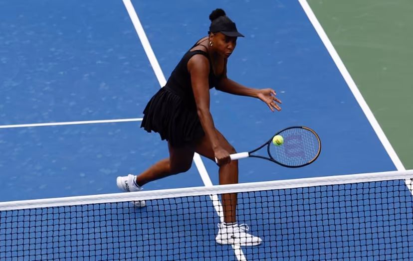 USA's Venus Williams plays a shot during the women's doubles quarterfinal match with Canada's Leylah Fernandez against USA's Taylor Townsend and Czech Republic's Kateřina Siniaková at the US Open tennis tournament at the USTA Billie Jean King National Tennis Center in New York City on September 2, 2025. Kena Betancur / AFP