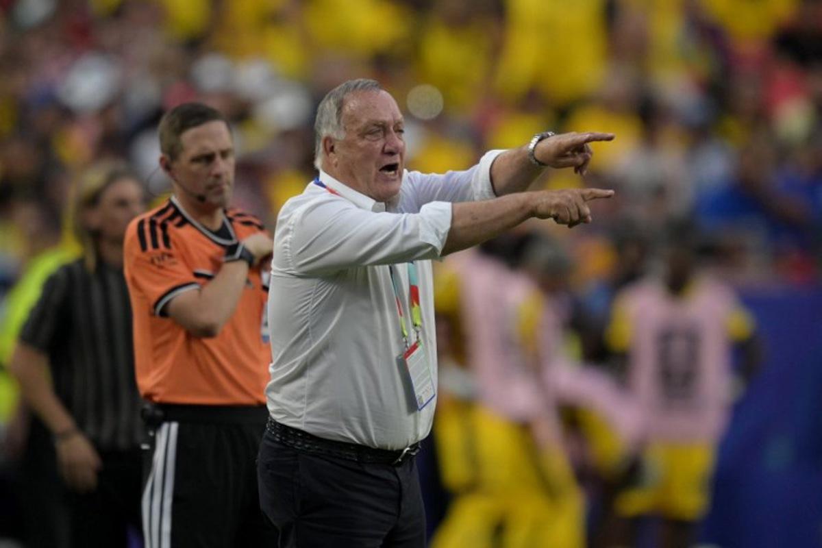 Curacao's Dutch head coach Dick Advocaat gestures during the 2026 World Cup Group E football match between Ecuador and Curacao at the Kansas City Stadium in Kansas City on June 20, 2026. JUAN MABROMATA / AFP