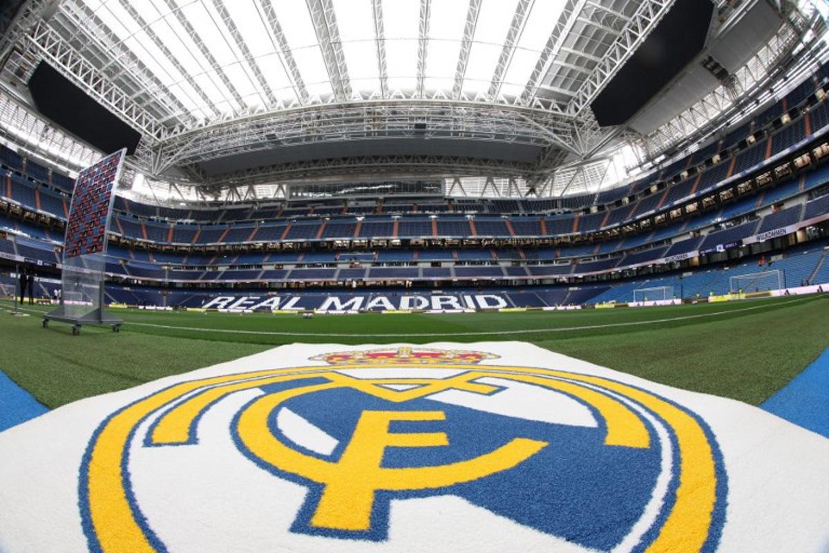Picture shows a general view of the Santiago Bernabeu stadium with its operable roof closed due to the rainy weather ahead of the Spanish Liga football match between Real Madrid CF and Getafe CF in Madrid on September 2, 2023.  Thomas COEX / AFP