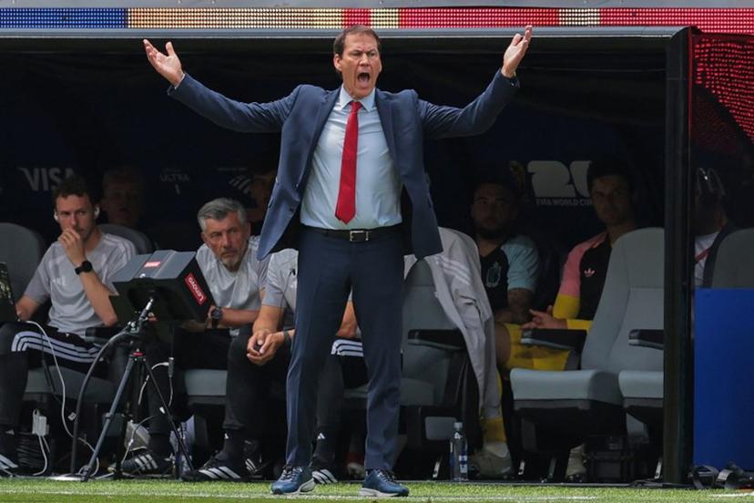 Belgium's French head coach Rudi Garcia gestures on the touchline during the 2026 World Cup football tournament quarter-final match between Spain and Belgium at the Los Angeles Stadium in Inglewood on July 10, 2026. Etienne LAURENT / AFP