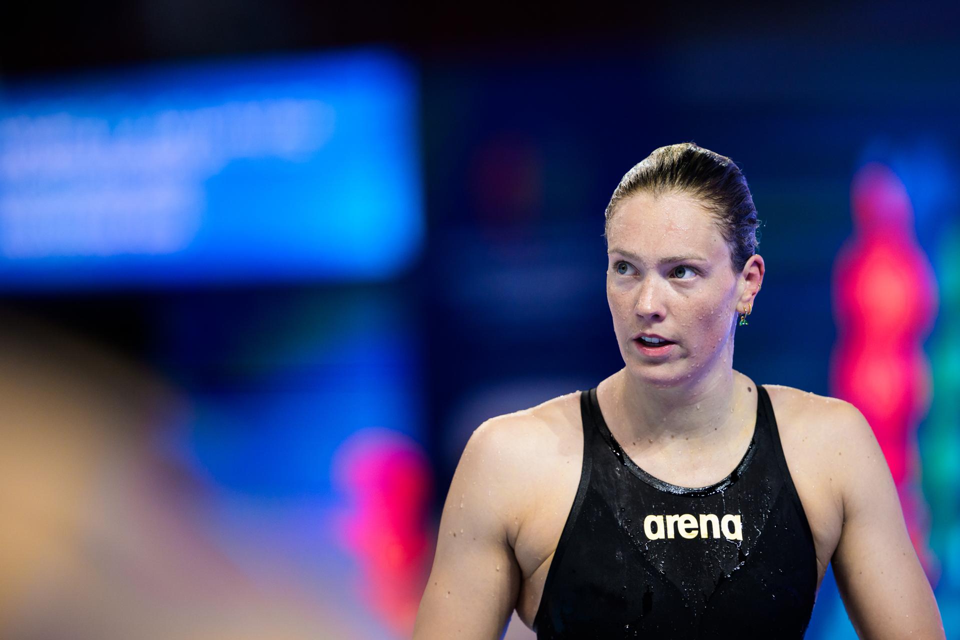 ATTENTION EDITORS - BENELUX ONLY - 250728 Florine Gaspard of Belgium after competing in women's 100 meters breaststroke swimming semifinal during day 18 of the World Aquatics Championships on July 28, 2025 in Singapore. Photo: Joel Marklund / BILDBYRÅN / kod JM / JM0711 bbeng simning swimming svømming sim-vm vm sim-vm 2025 world aquatics championships 2025