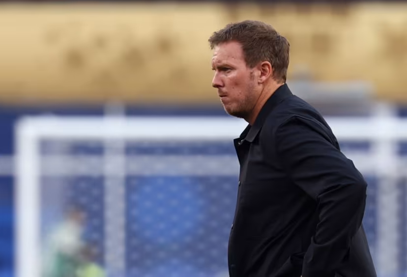 (FILES) Germany's head coach Julian Nagelsmann reacts after losing the penalty shootout during the 2026 World Cup round of 32 football match between Germany and Paraguay at the Boston Stadium in Foxborough on June 29, 2026. Germany coach Julian Nagelsmann has resigned following his team's shock last-32 exit from the World Cup at the hands of Paraguay, several media reported on Juli 3, 2026. Nagelsmann, who was under contract until the 2028 European Championship, has accepted the German Football Federation's (DFB) request for him to step down, Bild and Sky Germany reported. FRANCK FIFE / AFP