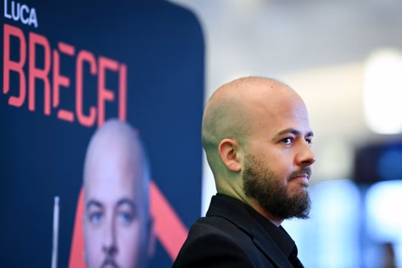 Belgian snooker player Luca Brecel speaks to the press during the media day launching the start of the World Snooker Championship 2025 at Crucible Theatre on April 18, 2025 in Sheffield, northern England. The World Snooker Championship 2025 will take place from April 19 to May 5, 2025. Oli SCARFF / AFP