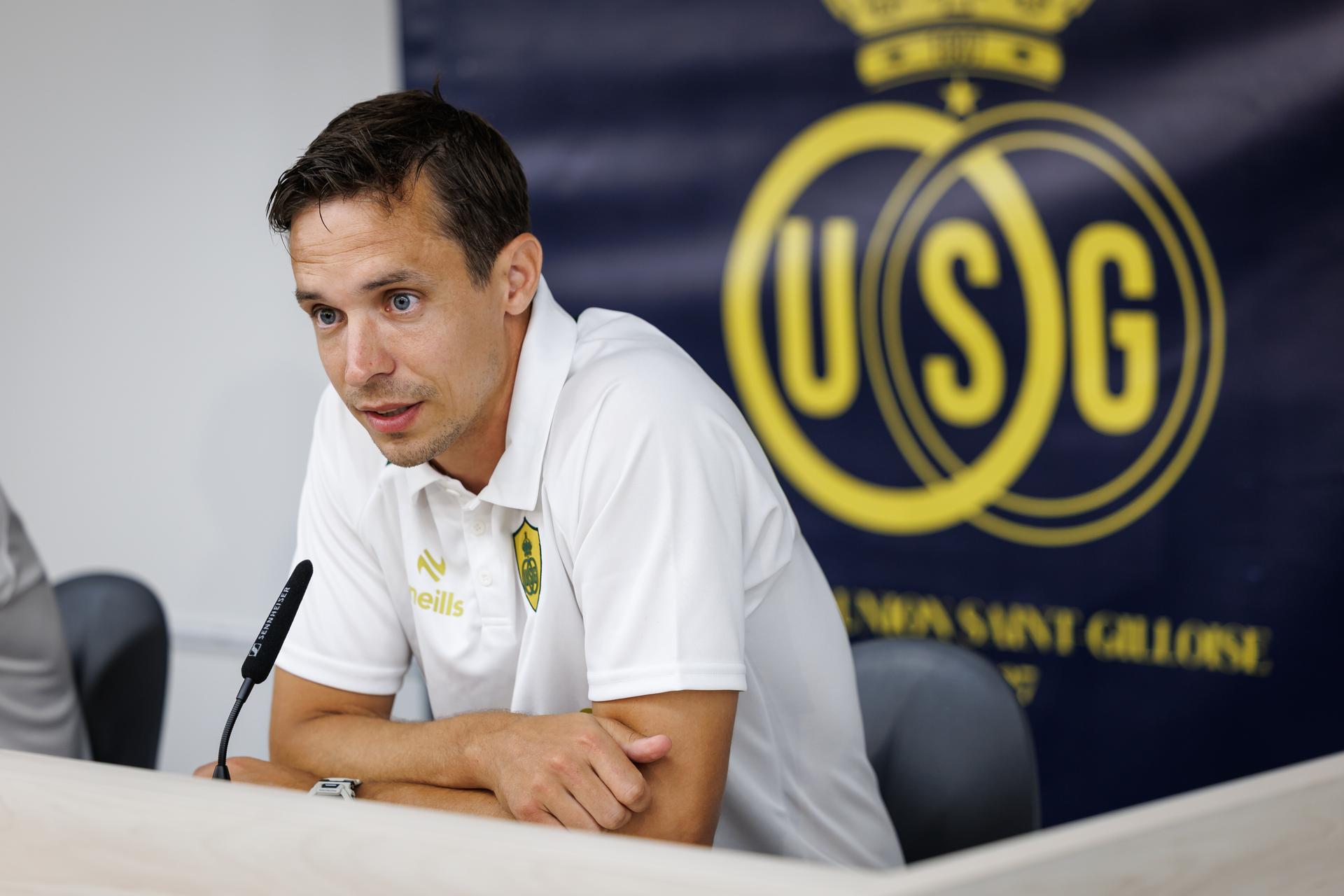 Union's head coach David Hubert pictured during a press conference of Belgian Royale Union Saint-Gilloise, Monday 03 August 2026 in Oostende, in preparations of the first leg of the third qualifying round for the UEFA Champions League against Norwegian Bodo Glimt. BELGA PHOTO KURT DESPLENTER