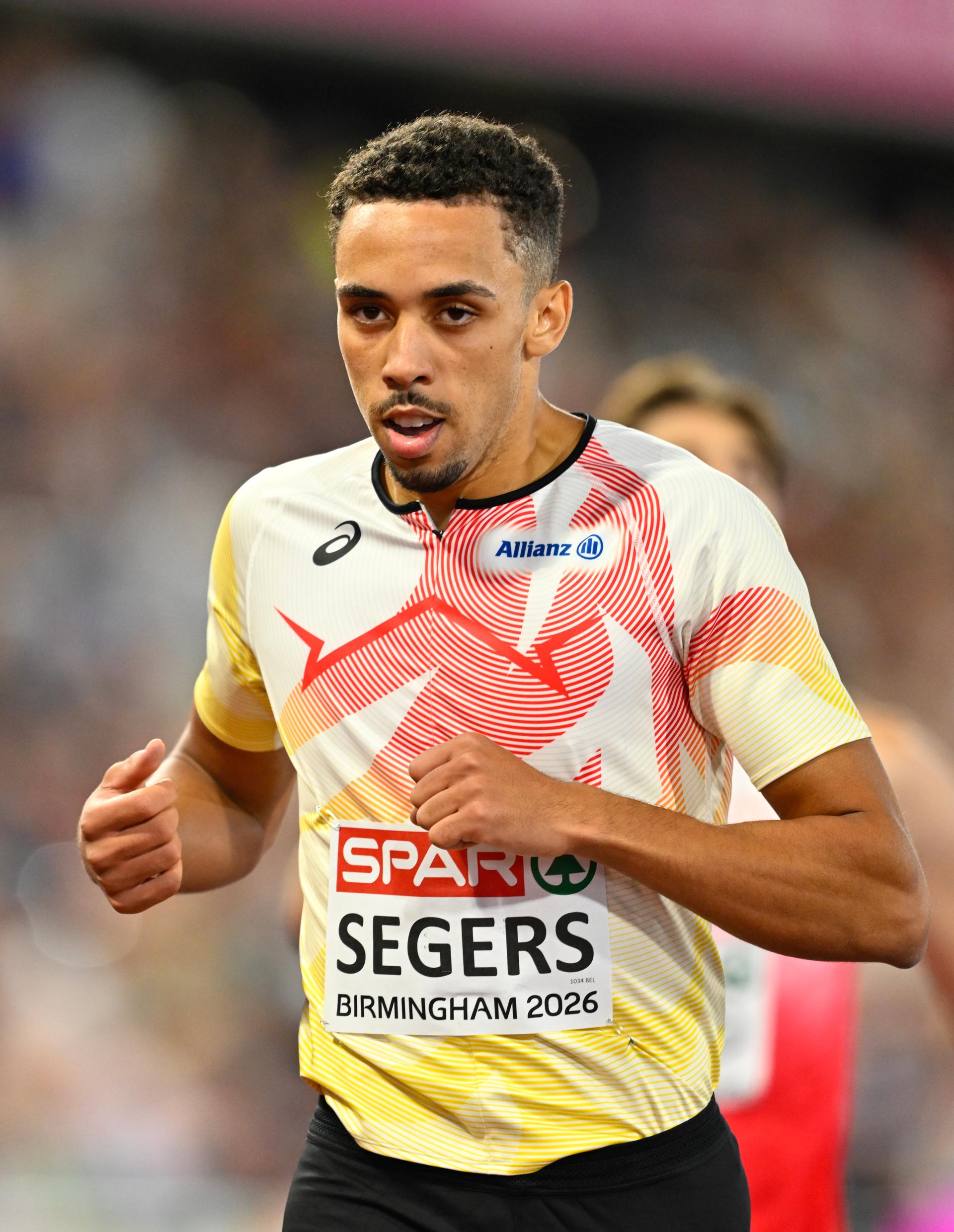Belgium's Daniel Segers is pictured in action during the semifinal of the 100m event on the second day of the European Athletics Championships (August 10-18) in Birmingham, United Kingdom, on Tuesday 11 August 2026. BELGA PHOTO ERIC LALMAND