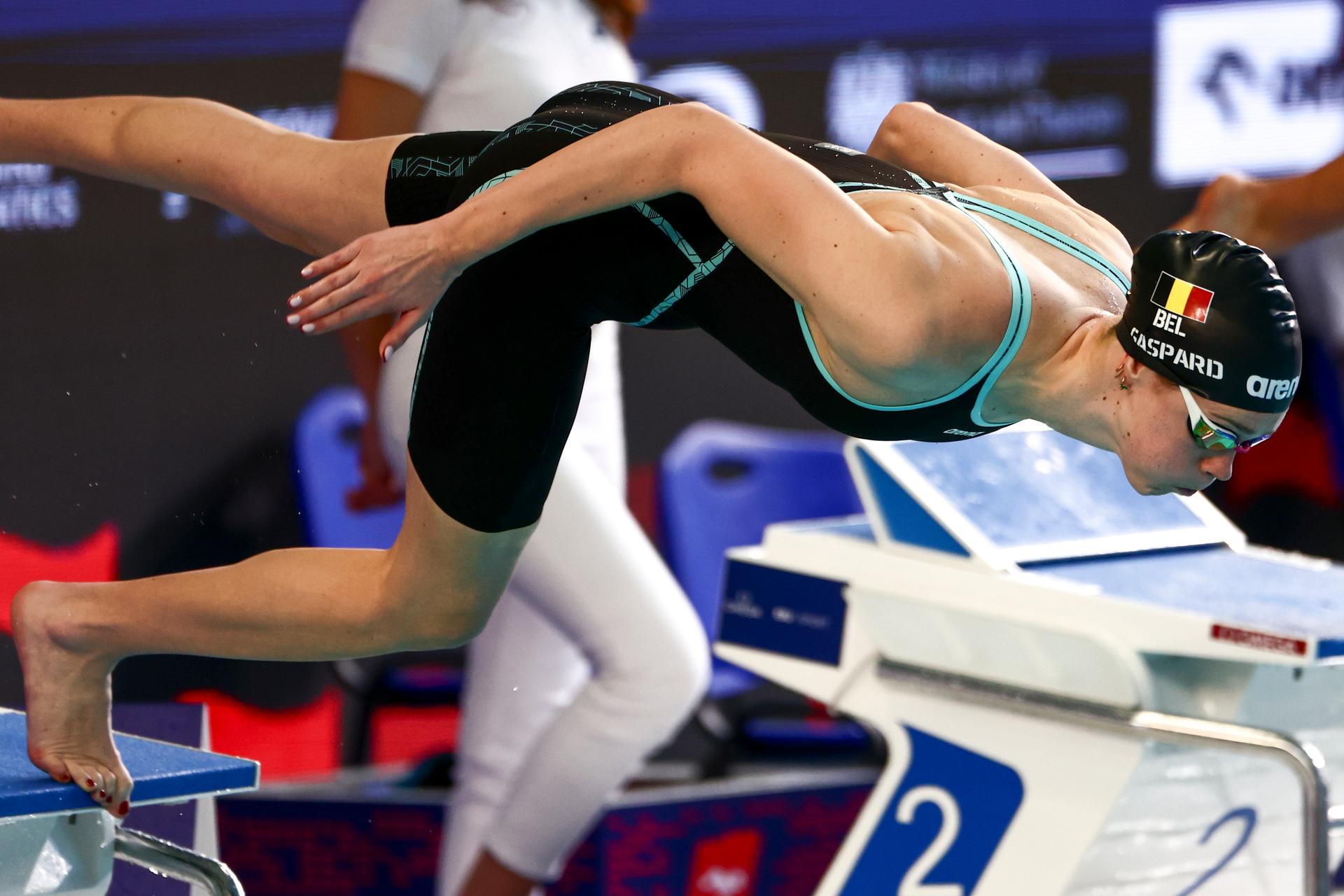 Belgian Florine Gaspard pictured in action during the women's 100m freestyle at the European Aquatics Short Course Swimming Championships in Lublin, Poland, on Friday 05 December 2025. BELGA PHOTO NIKOLA KRSTIC