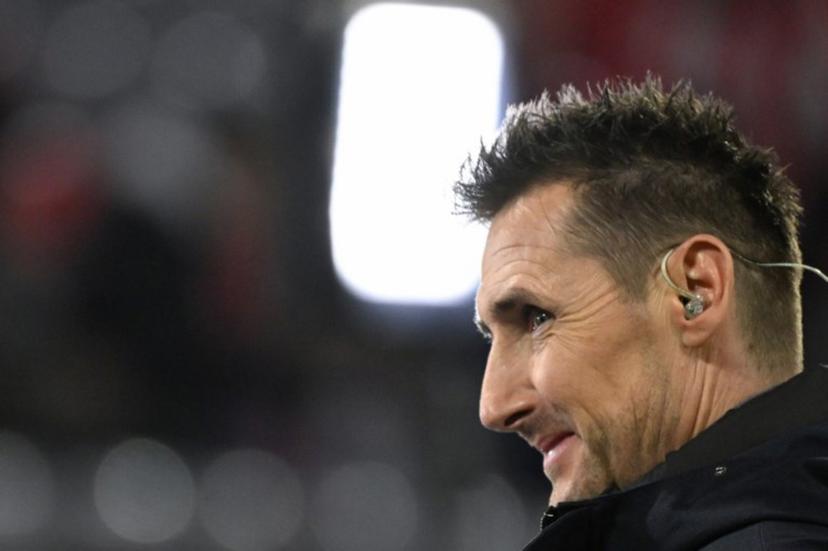 Foermer Bayern forward Miroslav Klose is interviewed prior to the UEFA Champions League round of 16, second-leg football match between FC Bayern Munich and Lazio in Munich, southern Germany on March 5, 2024. Kirill KUDRYAVTSEV / AFP