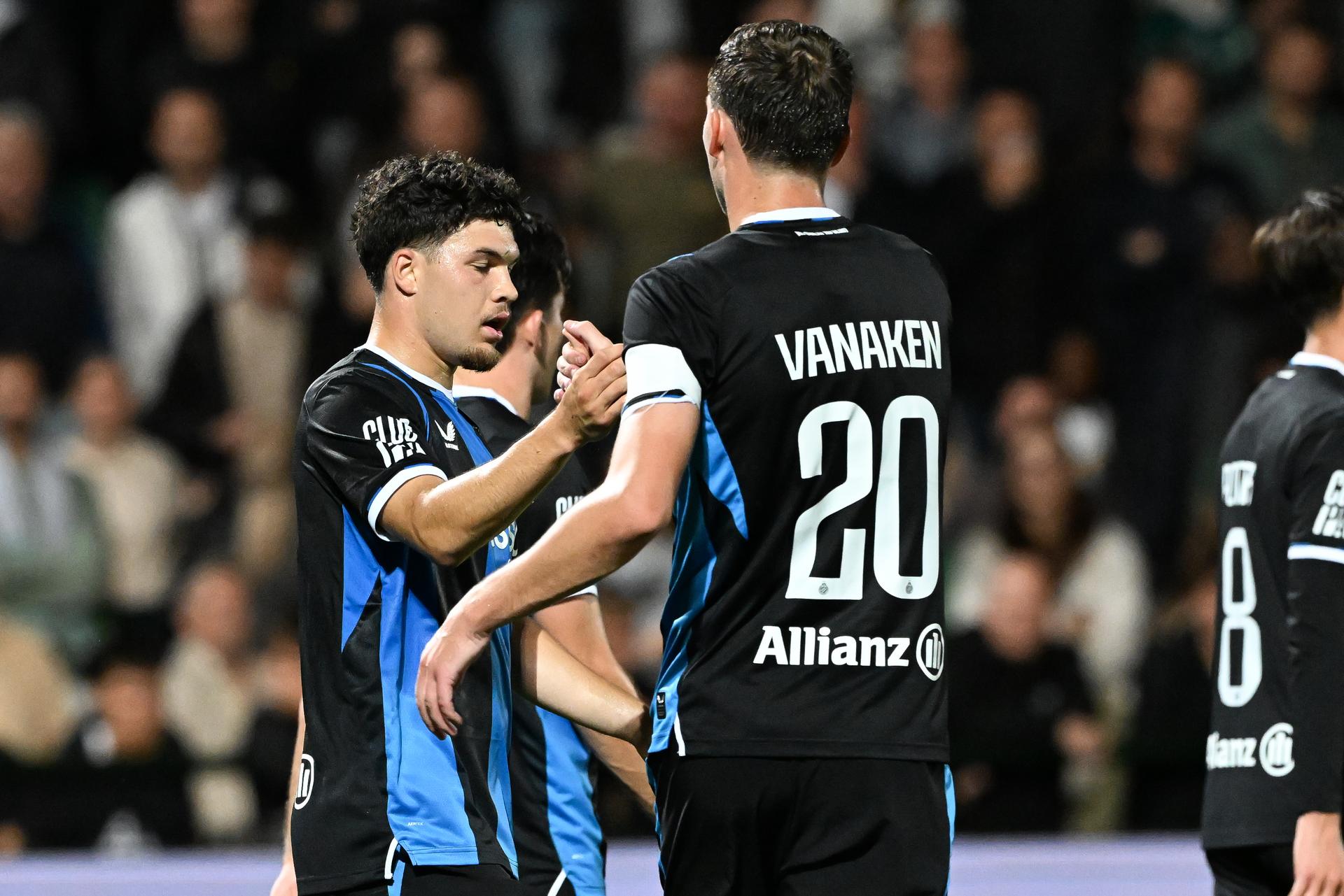 Club's Kyriani Sabbe celebrates during a soccer match between Lommel SK and Club Brugge, Friday 4 September 2026 in Lommel, on day 5 of the 2026-2027 'Jupiler Pro League' first division of the Belgian championship. BELGA PHOTO JILL DELSAUX