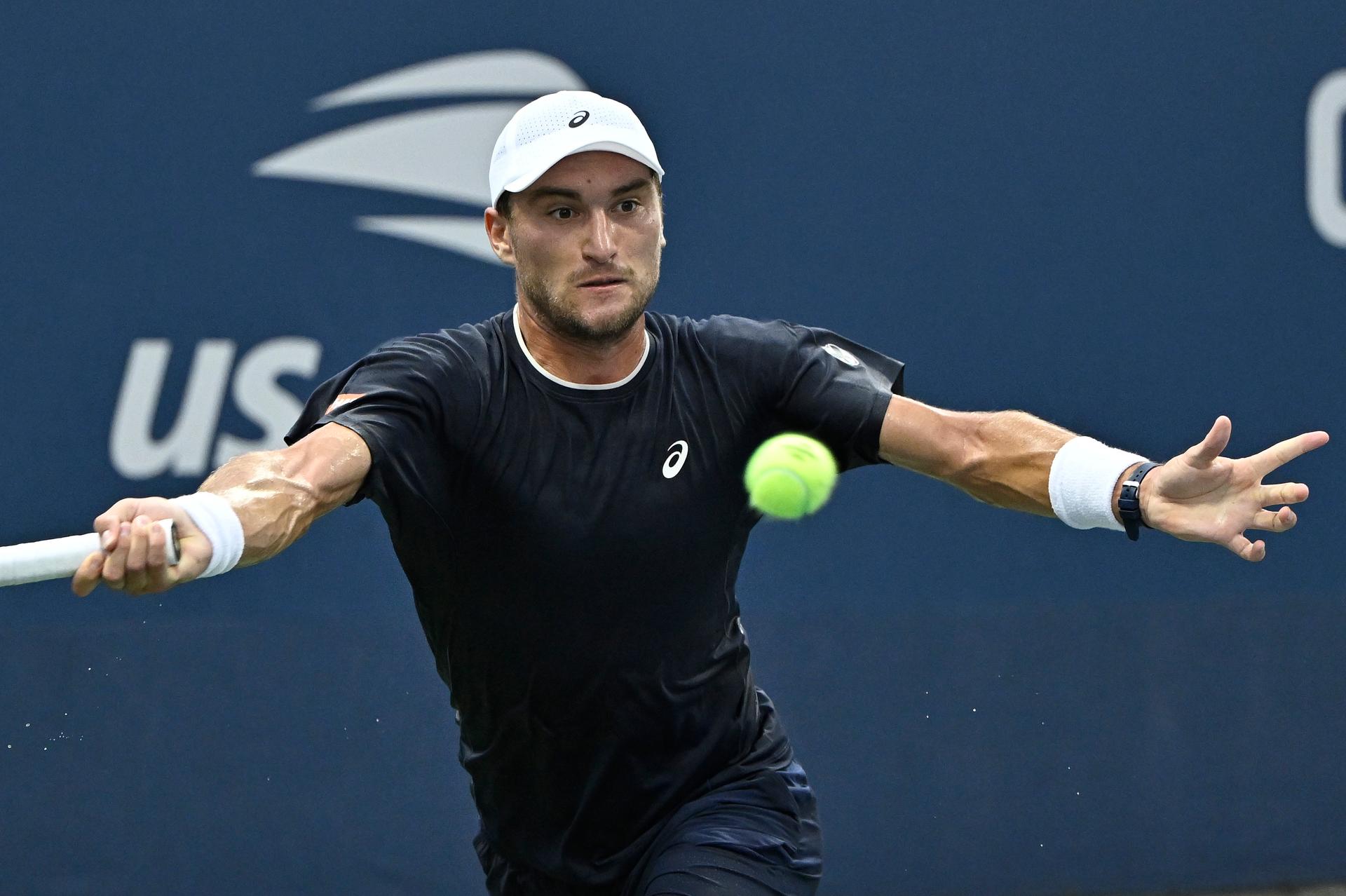 Raphael Collignon of Belgium plays against Sebastian Grozny of the United States during Men's singles Round 1 of the 2026 US Open Tennis Championship, USTA Billie Jean King National Tennis Center in Flushing Meadow-Corona Park, in the Queens borough of New York, NY, August 30, 2026. (Photo by Anthony Behar/Sipa USA) BELGA PHOTO BENELUX ONLY