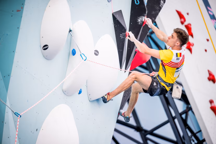 Belgium Hannes Van Duysen pictured in action during the men's Lead semi-final of the sport climbing event at the Paris 2024 Olympic Games, on Wednesday 07 August 2024 in Paris, France. The Games of the XXXIII Olympiad are taking place in Paris from 26 July to 11 August. The Belgian delegation counts 165 athletes competing in 21 sports. BELGA PHOTO JASPER JACOBS