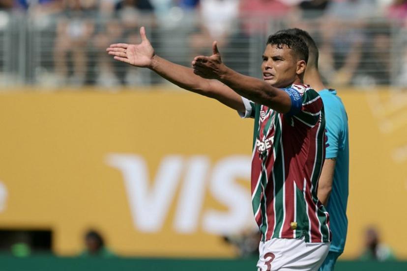 Fluminense's Brazilian defender #03 Thiago Silva gestures during the FIFA Club World Cup 2025 semifinal football match between Brazil's Fluminense and England's Chelsea at the MetLife stadium in East Rutherford, New Jersey on July 8, 2025. JUAN MABROMATA / AFP