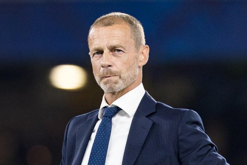 UEFA President Aleksander Ceferin looks on during the UEFA Supercup football match between Champions League winners Paris Saint Germain (PSG) and Europa League winners Aston Villa in Salzburg, Austria on August 12, 2026. Johann GRODER / APA / AFP