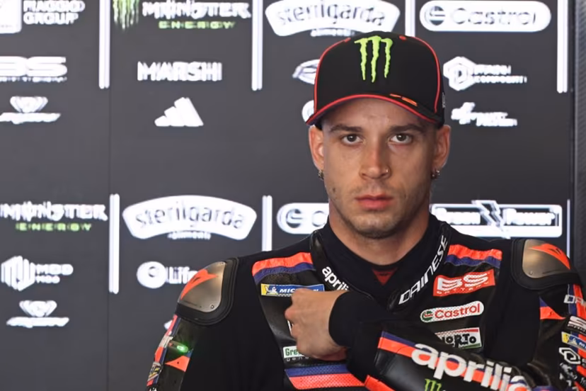Team Aprilia Racing's Marco Bezzecchi is seen in the box during a free practice session prior to the MotoGP Grand Prix of Czechia in Brno, Czech Republic, on June 20, 2026. Michal Cizek / AFP