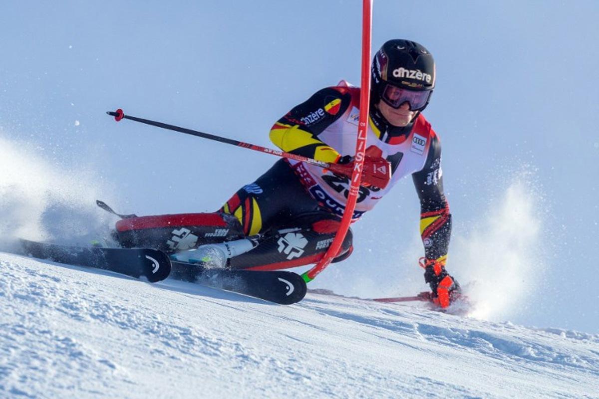Belgium's Armand Marchant competes during the men's slalom event of the FIS Alpine Skiing World Cup in Gurgl, Austria on November 22, 2025. Johann GRODER / EXPA / APA / AFP
