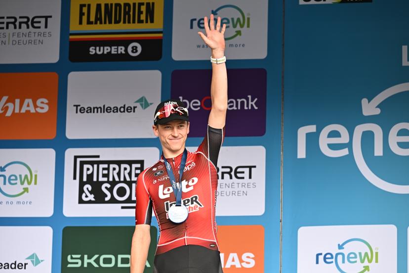 Italian Pietro Mattio pictured on the podium after the fifth and last stage of the 'Renewi Tour' multi-stage cycling race, from and to Leuven (183,7 km) on Sunday 23 August 2026. The five-day race takes place from 19 to 23/08. BELGA PHOTO DAVID PINTENS