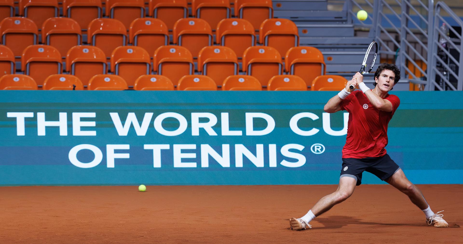 Belgian Gilles-Arnaud Baillya pictured during a training session of the Belgian team, Friday 06 February 2026, in Plovdiv, Bulgaria. Belgium will compete this weekend in the Davis Cup qualifiers against Bulgaria. BELGA PHOTO BENOIT DOPPAGNE