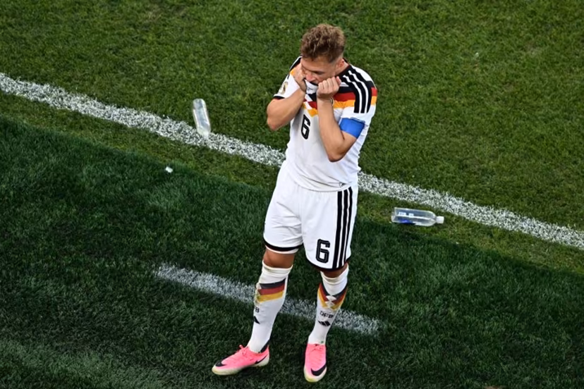 Germany's defender #06 Joshua Kimmich reacts after losing the penalty shootout of the 2026 World Cup round of 32 football match between Germany and Paraguay at the Boston Stadium in Foxborough on June 29, 2026. Jewel SAMAD / AFP