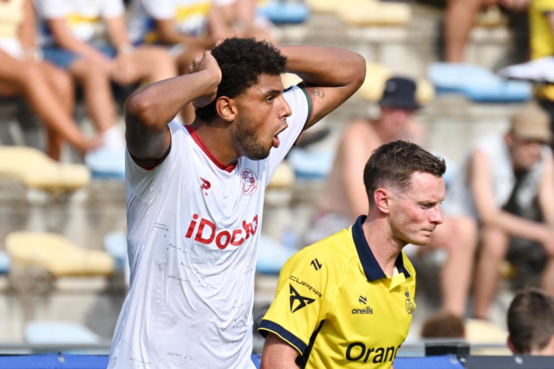 Essevee's Anosike Ementa looks dejected during a soccer match between Union Saint-Gilloise and SV Zulte Waregem, Saturday 15 August 2026 in Brussels, on day 2 of the 2026-2027 'Jupiler Pro League' first division of the Belgian championship. BELGA PHOTO MAARTEN STRAETEMANS
