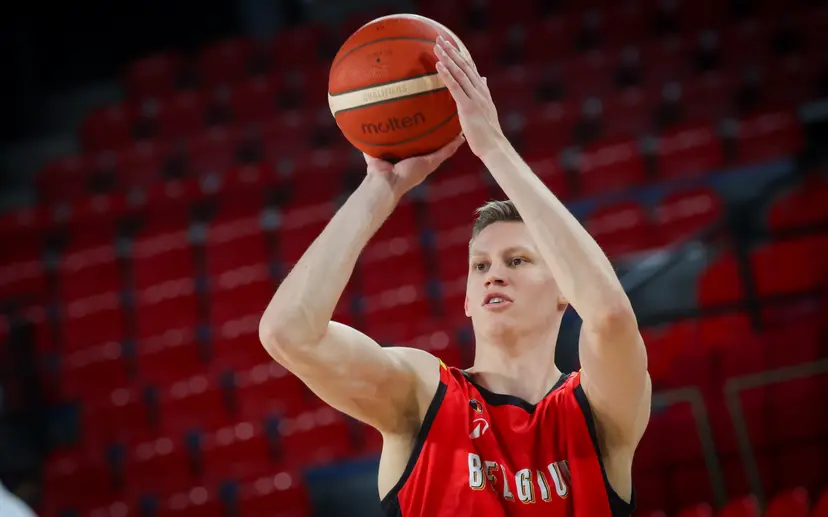 Belgium's Vrenz Bleijenbergh pictured in action during a training session of the Belgian Lions Belgian national team, preparing for the qualifying matches against Finland for the 2027 World Cup, Tuesday 24 February 2026 in Charleroi. BELGA PHOTO VIRGINIE LEFOUR