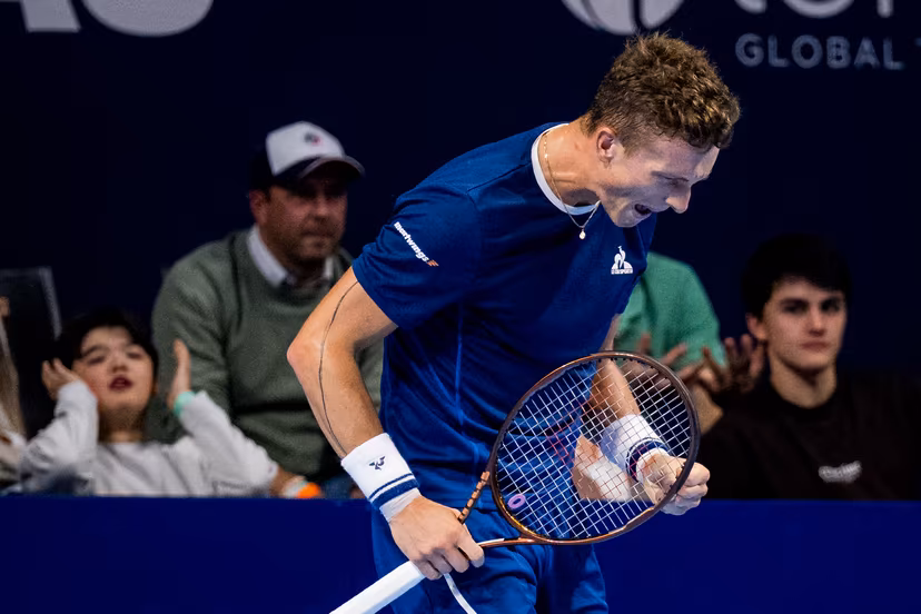 Czech Jiri Lehecka celebrates during the European Open ATP tennis tournament in Brussels, on Saturday 18 October 2025. This year's edition of the tournament is taking place from 12 to 19 October 2025. BELGA PHOTO JASPER JACOBS