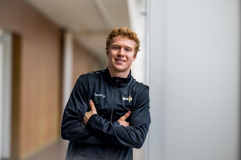 Kilan Van der Aa poses for the photographer at a press conference to announce the Belgian men's and women's teams that will participate in the European Artistic Gymnastics Championships in Leipzig (26-31/05), in Gent, on Wednesday 21 May 2025. BELGA PHOTO JASPER JACOBS
