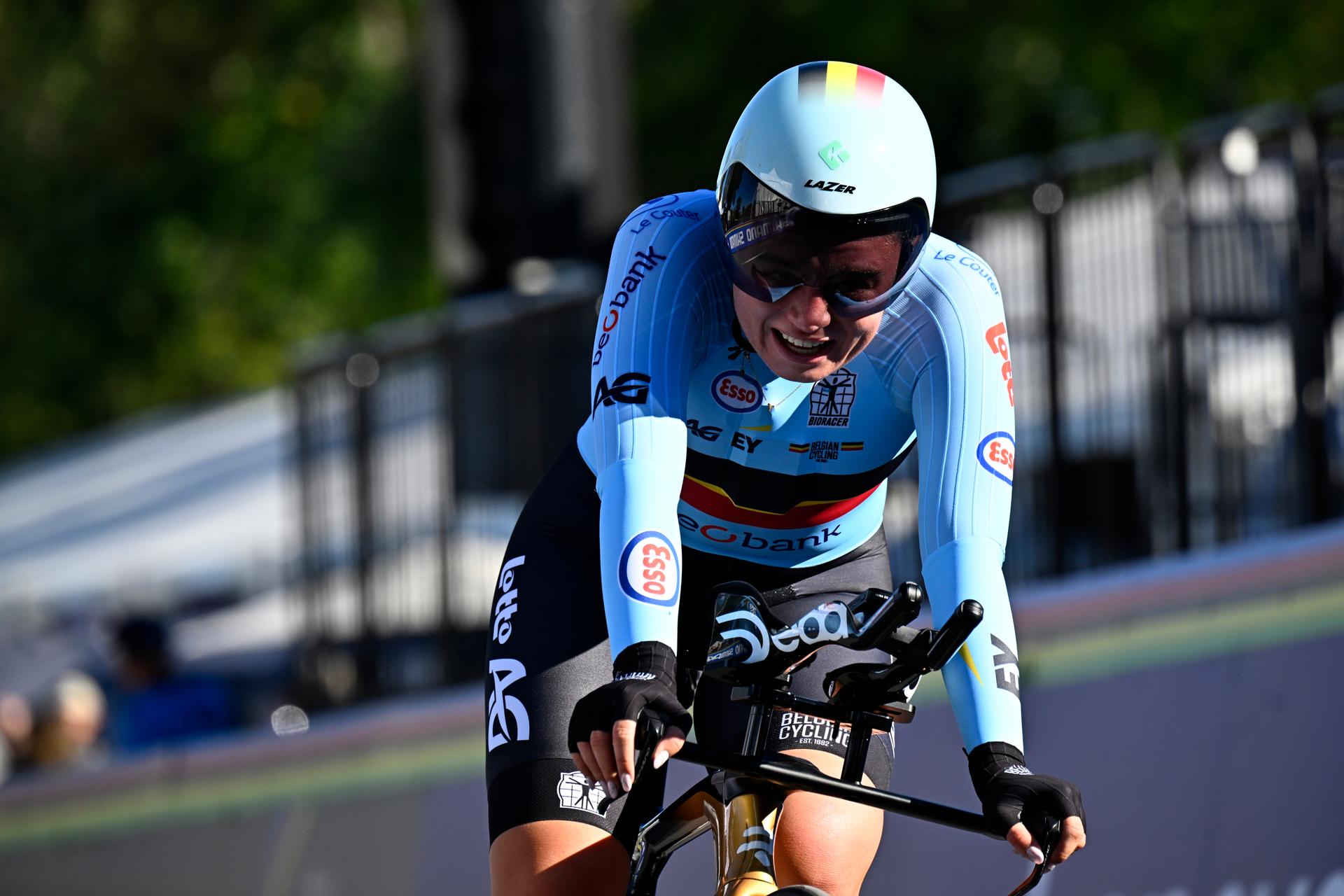 Belgian Yana Decruyenaere pictured in action during the women's Junior individual time trial race (10,07 km) at the cycling UCI Road World Championship, in Montreal, Canada, Tuesday 22 September 2026. BELGA PHOTO JASPER JACOBS