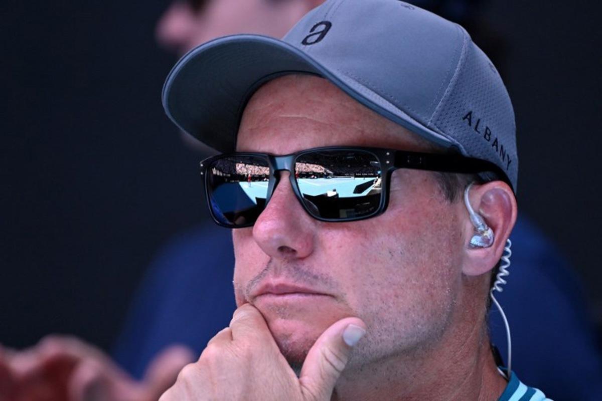 Australia's Alex De Minaur's coach, Lleyton Hewitt, looks on during the men's singles match between Australia's Alex De Minaur and Argentina's Francisco Cerundolo on day seven of the Australian Open tennis tournament in Melbourne on January 18, 2025. WILLIAM WEST / AFP
