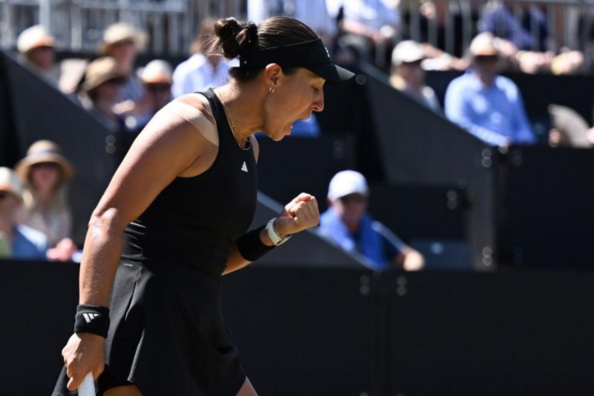 USA's Jessica Pegula reacts as she plays against Poland's Iga Swiatek (not pictured) during their final match of the 2025 WTA Bad Homburg Open Tennis Tournament on June 28, 2025 in Bad Homburg, western Germany. Kirill KUDRYAVTSEV / AFP