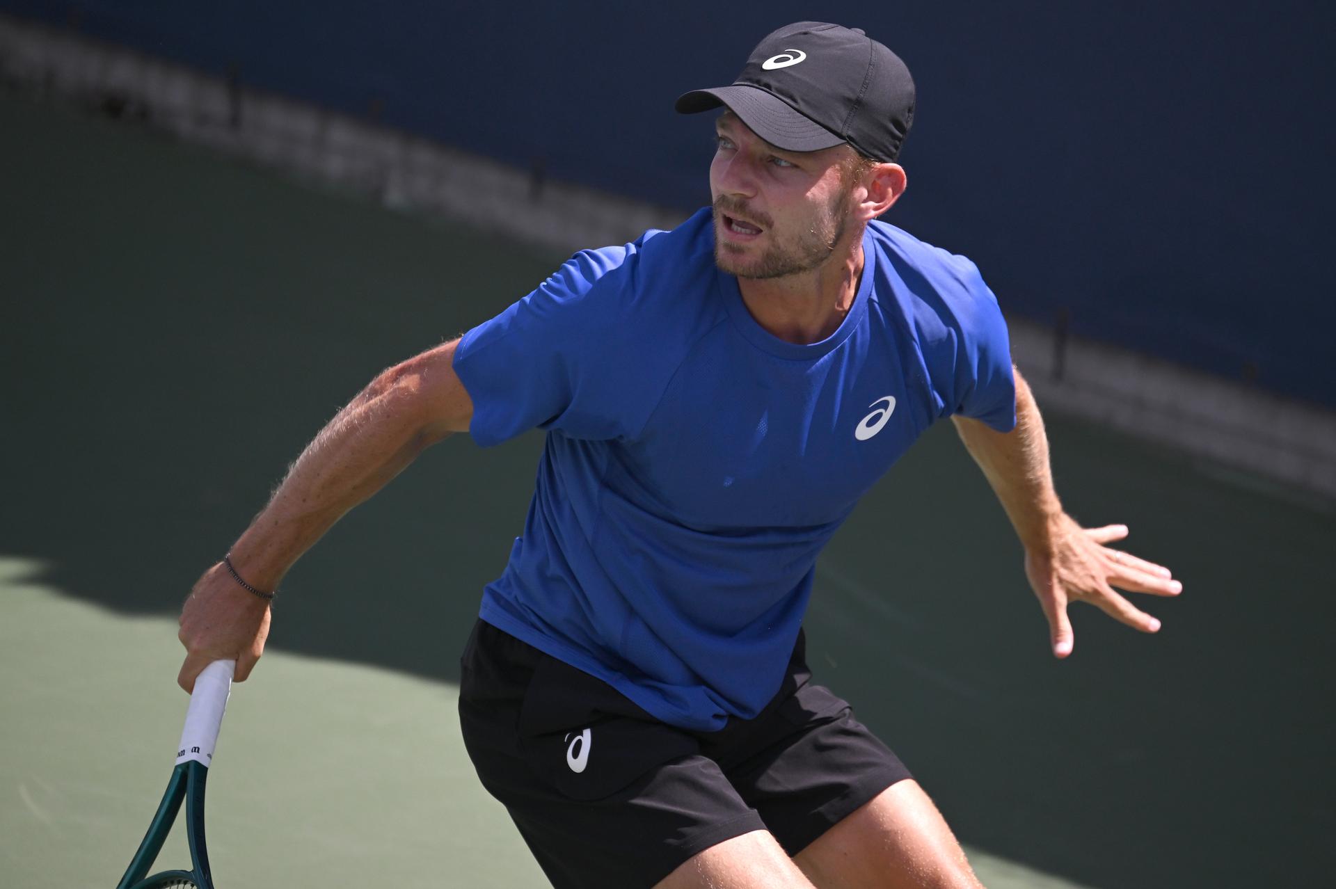 Belgian David Goffin pictured in action during a tennis match against French Halys, in the first round of the men's singles of the 2025 US Open Grand Slam tennis tournament in New York City, USA, Tuesday 26 August 2025. BELGA PHOTO TONY BEHAR