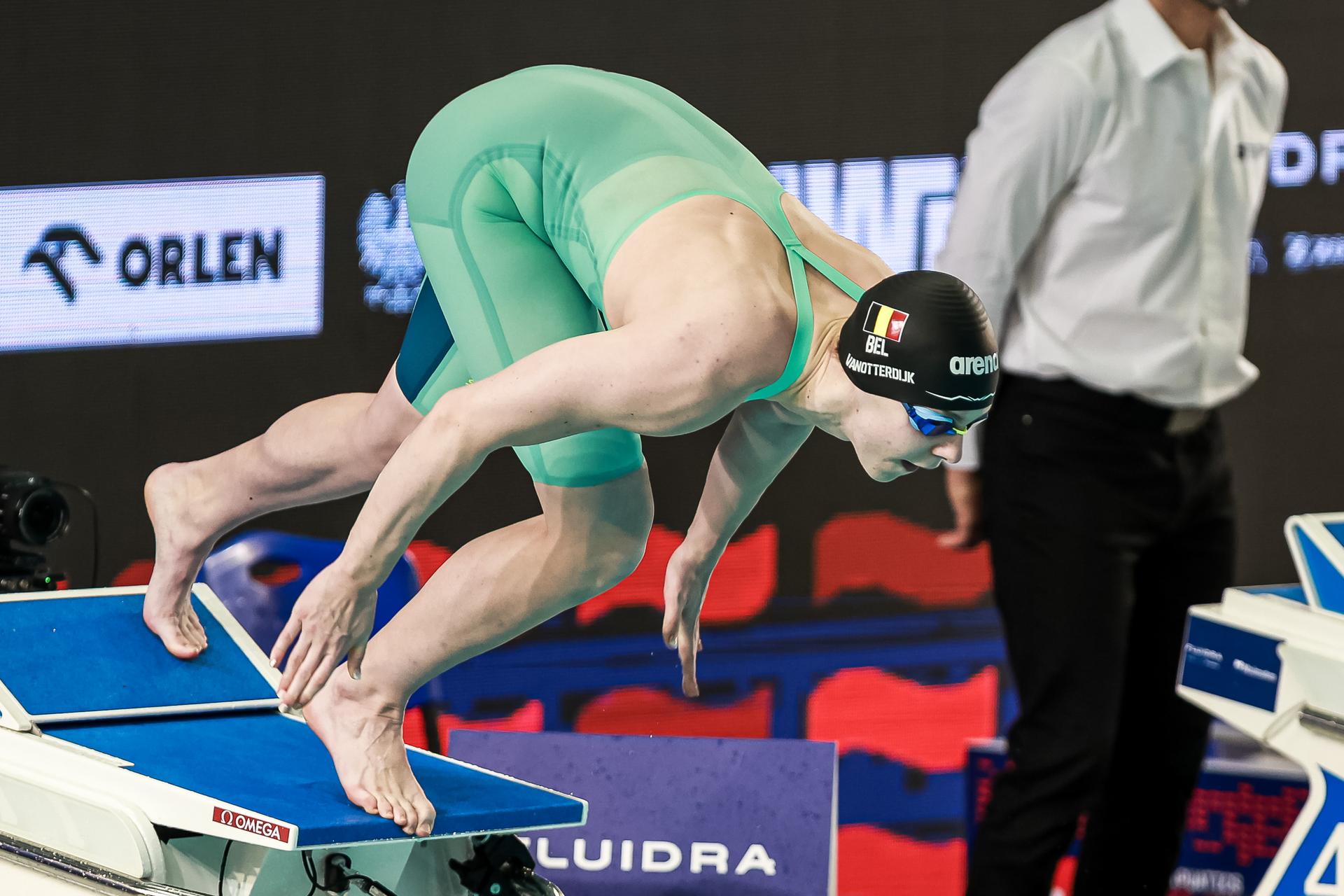 Roos Vanotterdijk of Belgium during the Women's 50m Butterfly Semifinal 2 at the European Aquatics Short Course Swimming Championships in Lublin, Poland, on Tuesday 02 December 2025. BELGA PHOTO NIKOLA KRSTIC