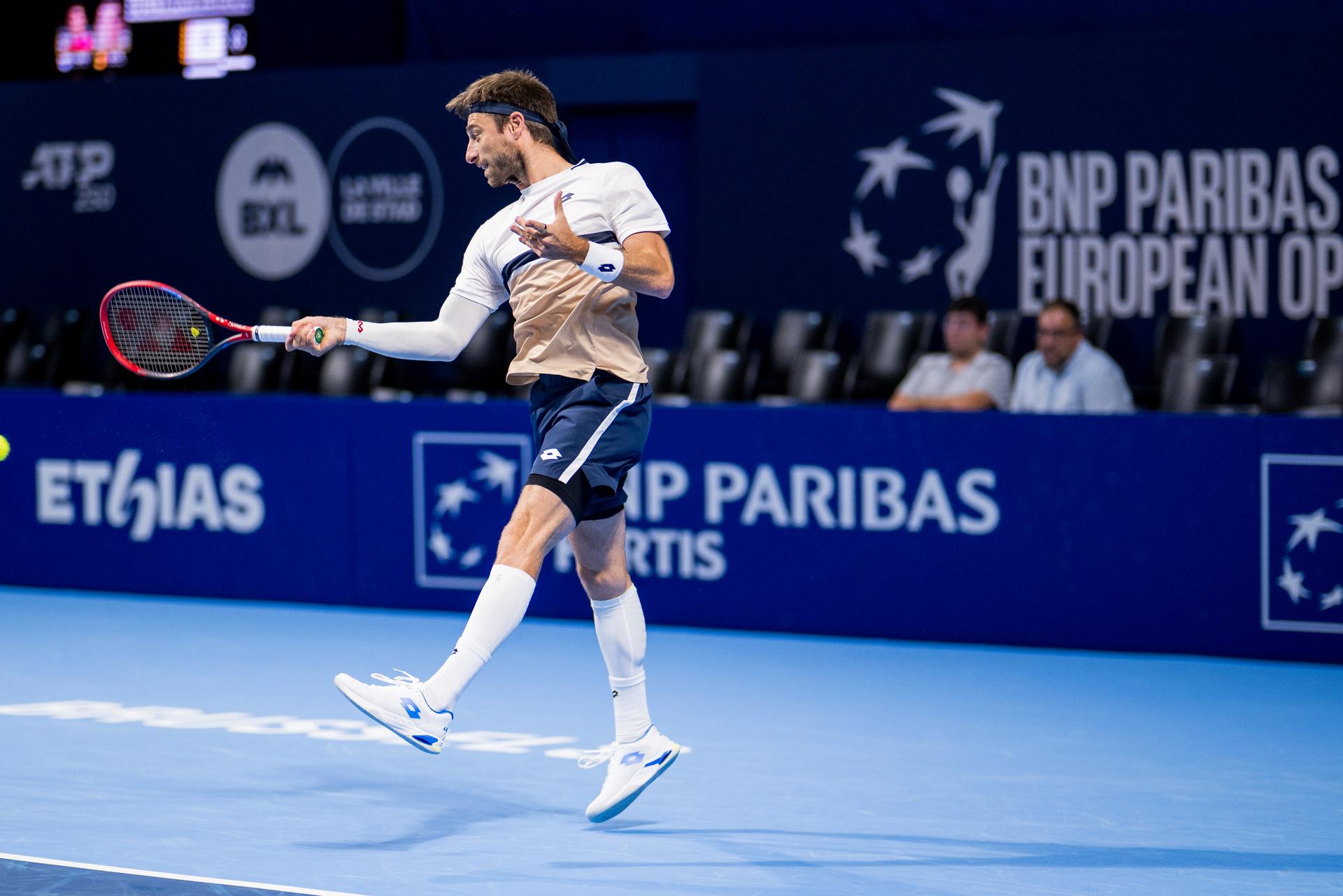 Belgian Sander Gille pictured during the European Open ATP tennis tournament in Brussels, on Monday 13 October 2025. This year's edition of the tournament is taking place from 12 to 19 October 2025. BELGA PHOTO JASPER JACOBS