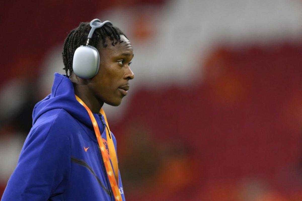 Netherland's forward #09 Emmanuel Emegha looks on during the pitch inspection ahead of the FIFA World Cup 2026 Group G European qualification football match between the Netherlands and Lithuania at the Johan Cruijff Arena, in Amsterdam, on November 17, 2025. JOHN THYS / AFP