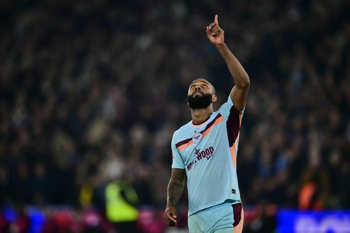 Brentford's Brazilian striker #09 Igor Thiago reacts after scoring in a penalty shoot-out during the English FA Cup fifth round football match between West Ham United and Brentford FC at the London Stadium in east London on March 9, 2026. Ben STANSALL / AFP