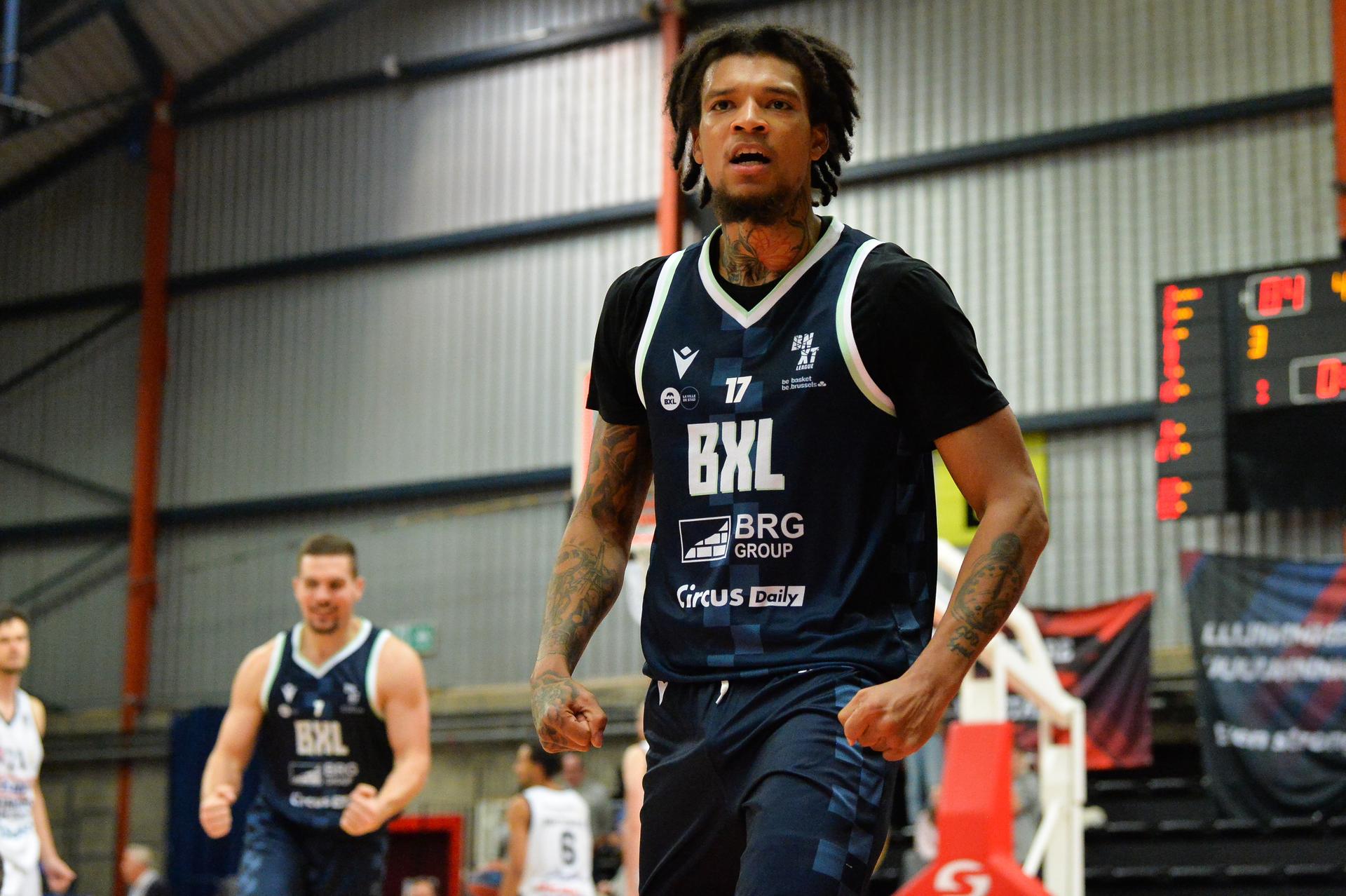 Brussels' Demetric Horton reacts during a basketball match between Limburg United and Brussels, Friday 03 October 2025 in Mechelen, on day 2 of the 'BNXT League' Belgian/ Dutch first division basket championship. BELGA PHOTO JILL DELSAUX