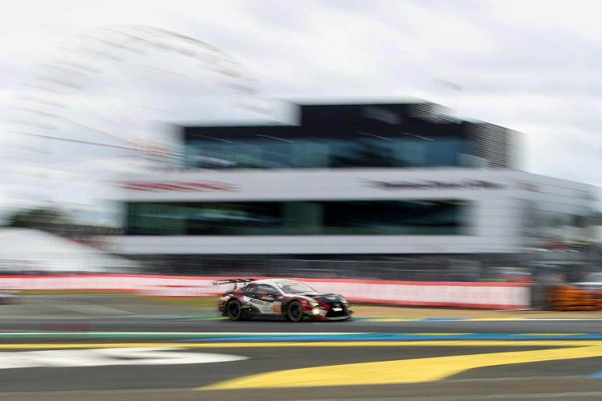 This photograph shows a Lexus RC F LMGT3 during Le Mans 24-hours endurance race in Le Mans, western France, on June 16, 2024. GUILLAUME SOUVANT / AFP