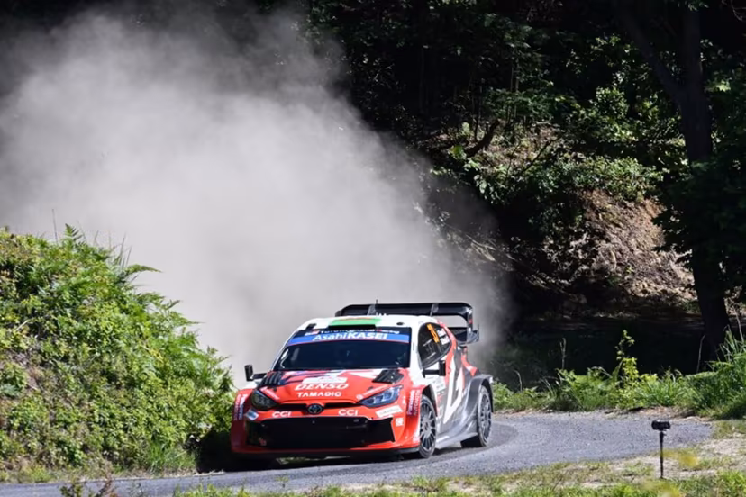 Elfyn Evans of Great Britain and his co-driver Scott Martin of Great Britain drive their Toyota GR Yaris Rally1 during the SS11 Ena section of the Rally Japan, the 7th round of the FIA World Rally Championships in Toyota city, Aichi prefecture on May 30, 2026. Toshifumi KITAMURA / AFP