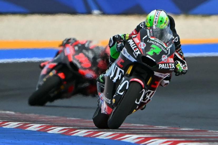 Fantic Racing Lino Sonego team's Belgian Moto2 rider Barry Baltus (R) competes during the Moto2 race as part of the San Marino Moto GP at the Misano World Circuit Marco Simoncelli, in Misano Adriatico, northern Italy, on September 14, 2025. Andreas SOLARO / AFP