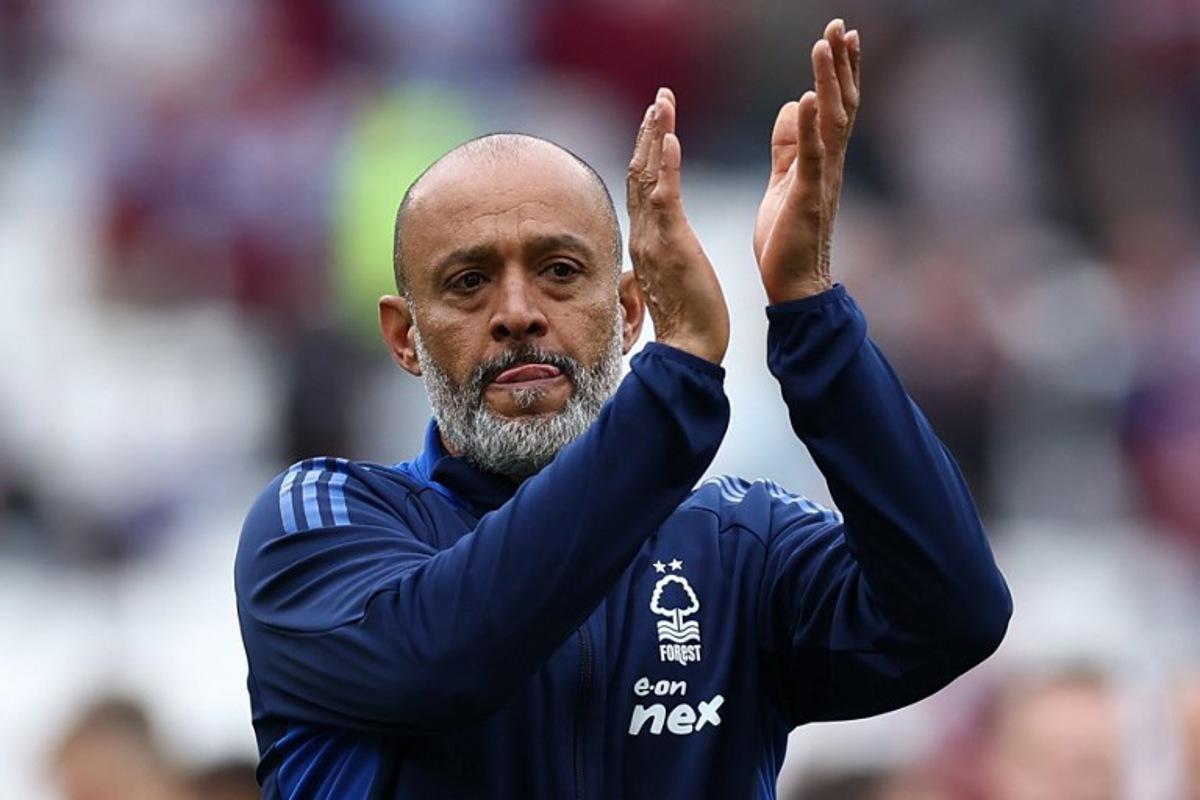 Nottingham Forest's Portuguese manager Nuno Espirito Santo reacts following the English Premier League football match between West Ham United and Nottingham Forest at the London Stadium, in London on May 18, 2025. HENRY NICHOLLS / AFP