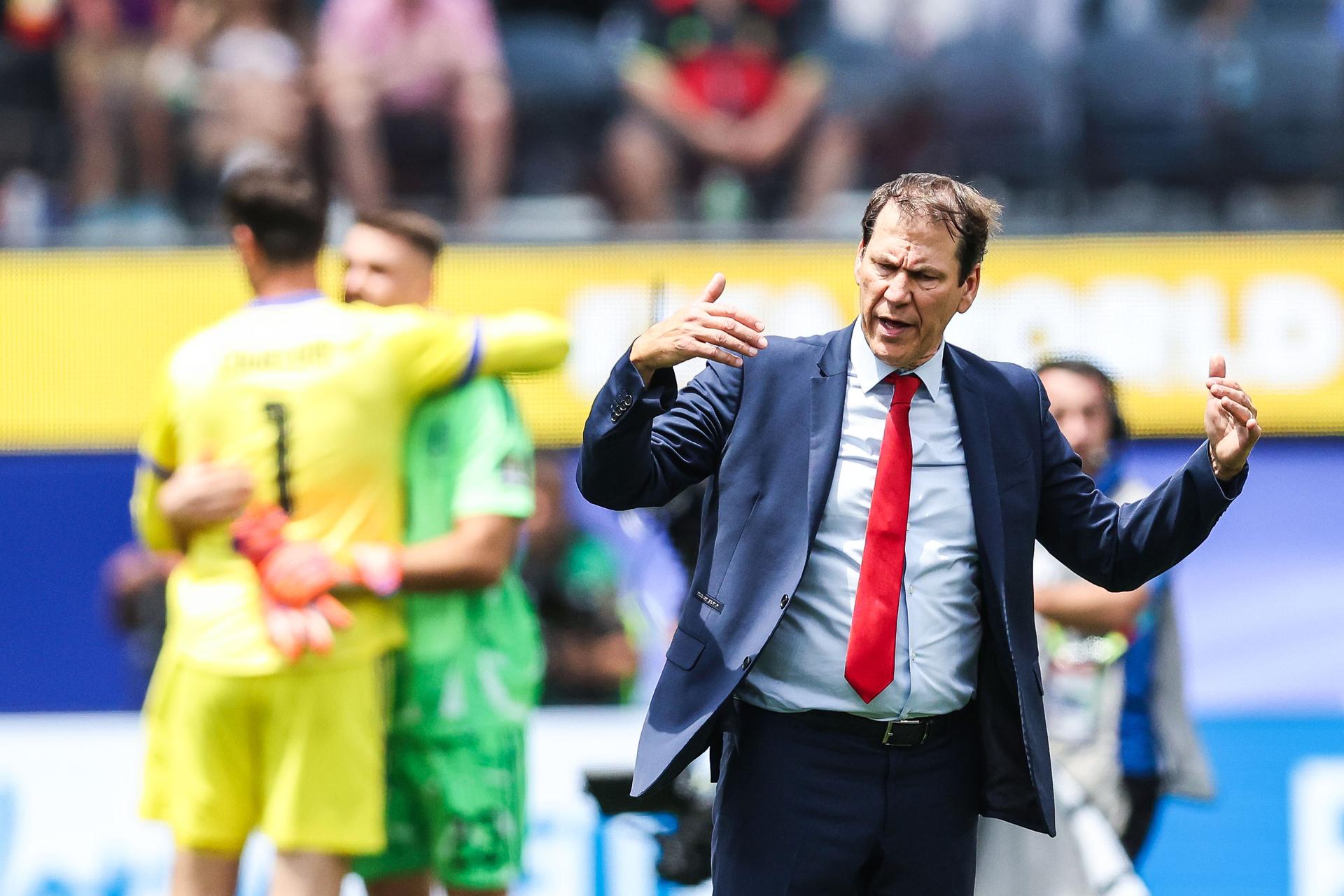 Belgium's head coach Rudi Garcia looks dejected after losing a soccer game between Spain and Belgian national team Red Devils, on Friday 10 July 2026 in Los Angeles, USA, in the 1/4 finals of the FIFA World Cup 2026. BELGA PHOTO BRUNO FAHY