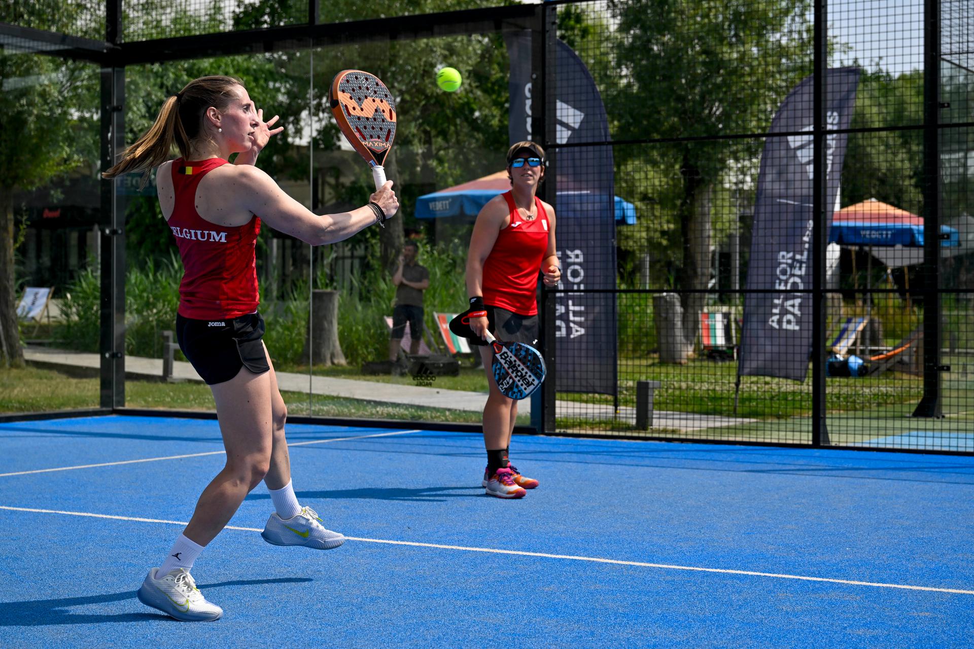 Helena Wyckaert and An-Sophie Mestach pictured during a training camp organized by the BOIC-COIB Belgian Olympic Committee in Antwerp, ahead of the European Games in Poland, Saturday 17 June 2023. The 3rd European Games, informally known as Krakow-Malopolska 2023, is a scheduled international sporting event to will be held from 21 June to 02 July 2023 in Krakow and Malopolska, Poland. BELGA PHOTO DIRK WAEM