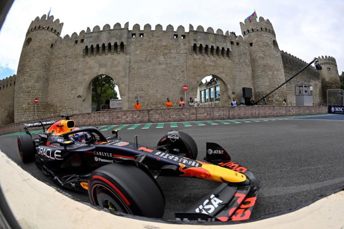 Red Bull Racing's Dutch driver Max Verstappen drives during a practice session of the Formula One Azerbaijan Grand Prix at the Baku City Circuit in Baku on September 20, 2025. Alexander NEMENOV / AFP