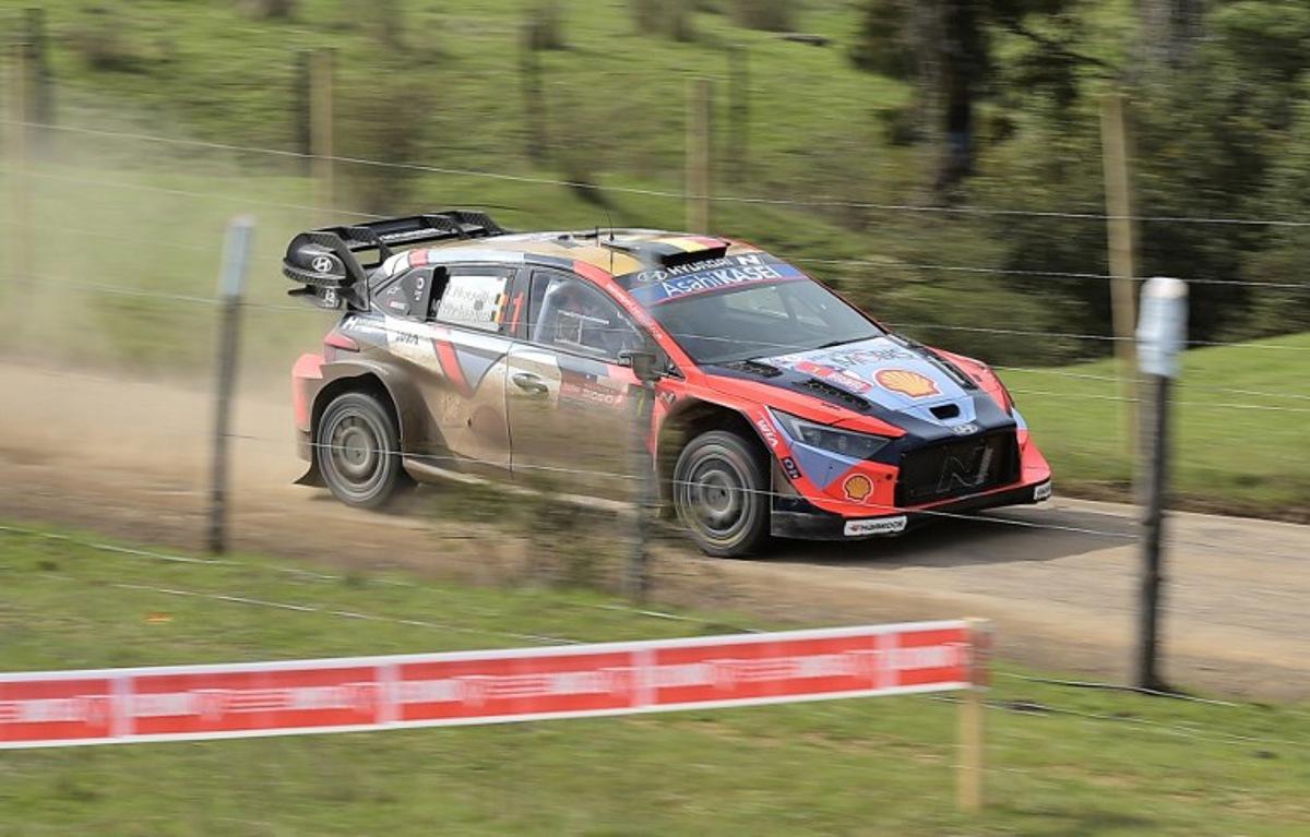 Belgium driver Thierry Neuville and co-driver Martijn Wydaeghe compete in their Hyundai i20 N Rally1 during the first day of the WRC Rally Chile Bio Bio in Concepcion, Chile, on September 12, 2025. GUILLERMO SALGADO / AFP