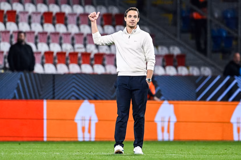 Union's head coach David Hubert pictured after a soccer game between Czech FC Viktoria Plzen and Belgian Royale Union Saint-Gilloise, Thursday 17 September 2026 in Plzen, Czech Republic, on the first day (out of 8) in the league phase of the UEFA Europa League competition. BELGA PHOTO TOM GOYVAERTS
