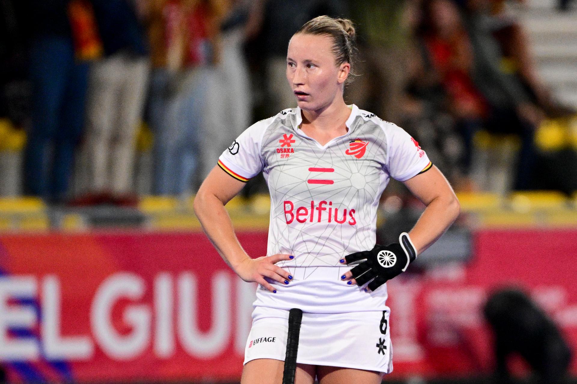 Belgium's Charlotte Englebert pictured after a field hockey game between Belgian national team Red Panthers and Spain during the group stage of the women's 2026 Hockey World Cup, on Tuesday 18 August 2026, in Wavre. The 2026 edition of the Hockey World Cup takes place in Belgium and The Netherlands from August 15 to August 30. BELGA PHOTO DIRK WAEM