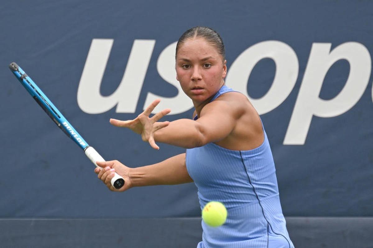 Sofia Costoulas of Belgium competes against Katie Volynets of the United States during the Women's Qualifying Singles 1st round at the USTA Billie Jean King National Tennis Center in Flushing Meadow-Corona Park, in the Queens borough of New York, NY, August 18, 2025. (Photo by Anthony Behar/SipaUSA)