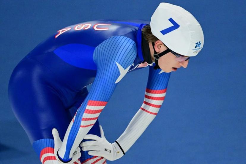 USA's Jordan Stolz reacts after competing in the speed skating men's mass start final during the Milano Cortina 2026 Winter Olympic Games at Milano Speed Skating Stadium in Milan on February 21, 2026. Piero CRUCIATTI / AFP