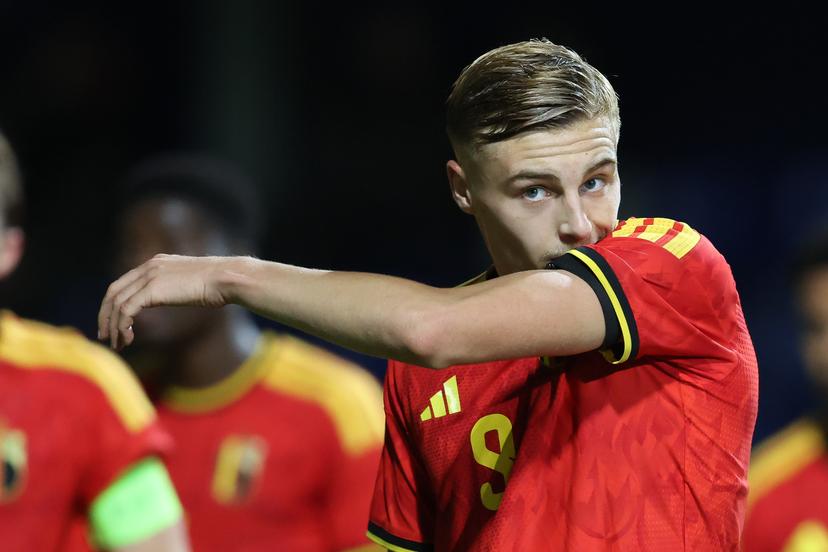 Belgium's Norman Bassette pictured during a soccer game between Belgium U21 and Belarus U21, Thursday 24 September 2026 in Westerlo, qualifier 6/8 for the 2027 European Championships. BELGA PHOTO BRUNO FAHY