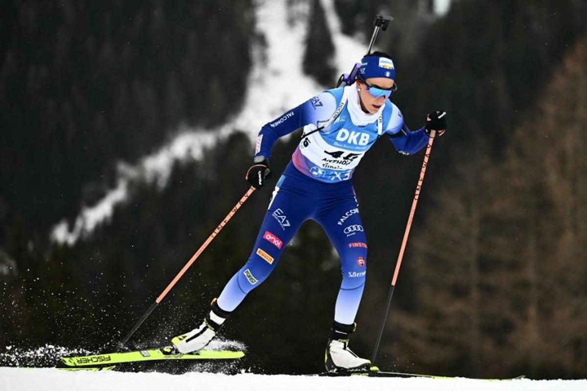 Italy's Rebecca Passler competes in the women's 7.5km sprint event of the IBU Biathlon World Cup in Antholz-Anterselva, Italy, on January 23, 2025. Marco BERTORELLO / AFP