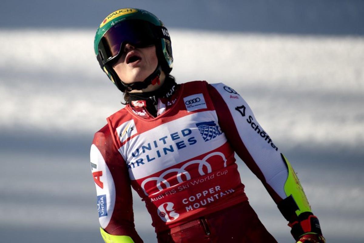 Julia Scheib of Austria reacts after skiing the 2nd run of the Women's Giant Slalom during the Stifel Copper Cup 2025 at Copper Mountain on November 29, 2025 in Copper Mountain, Colorado. Jason Connolly / AFP